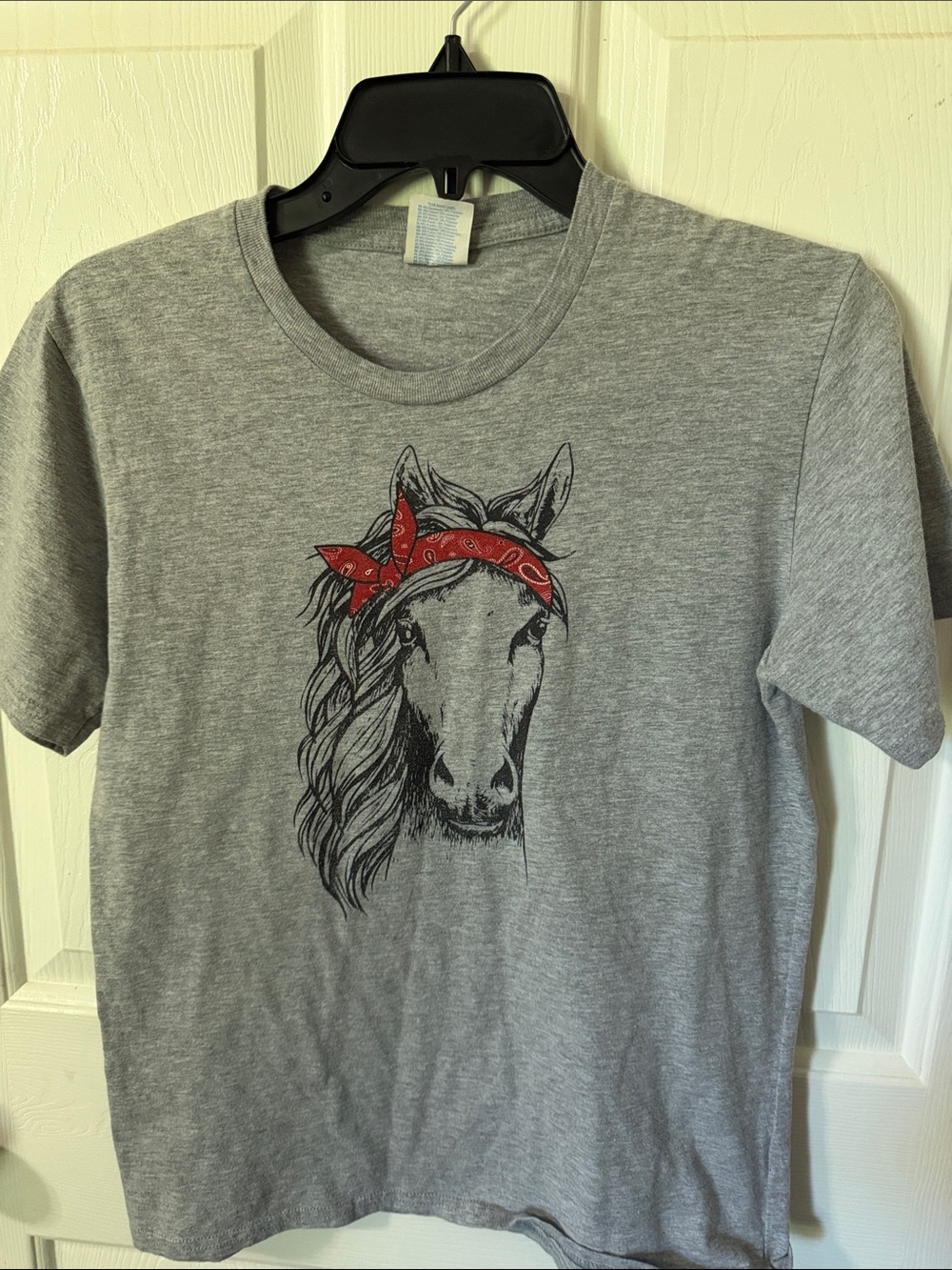 Port and Company Gray Kids Tee with Red Bandana Horse Graphic
